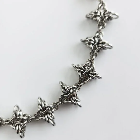 Gothic silver spikes choker necklace with a small silver chain - Picture 6 of 9